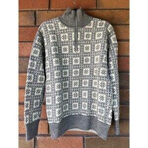 Dale of‎ Norway Fair Isle Sweater Wool 1/4 Zip Snowflake | Gray | Men's Large